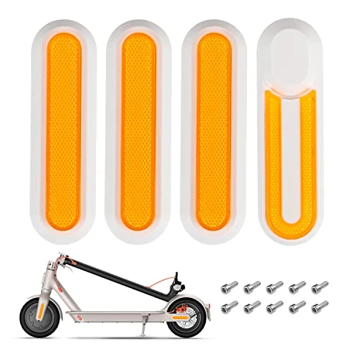 VOLOHAS Reflektierende seitliche Abdeckung mit Schrauben für Xiaomi M365 PRO PRO 2 1S Essential Lite Elektroroller Reflektorstreifen vorne und hinten, Zubehör-Set (Weiß+Orange)
