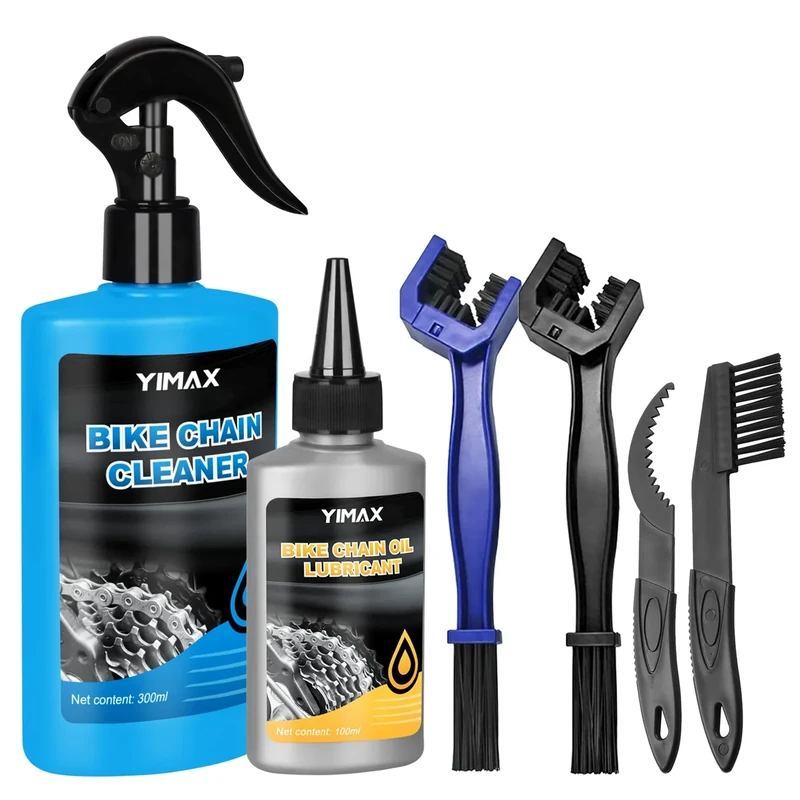 Fahrrad Reinigungsset, YIMAX 6 in 1 Fahrrad Kettenreiniger Set, Kettenreiniger Fahrradkette, 100ml Fahrradkettenöl und 300ml Fahrradreiniger,Fahrradreiniger mit Reinigungsbürste für Alle Fahrrädern