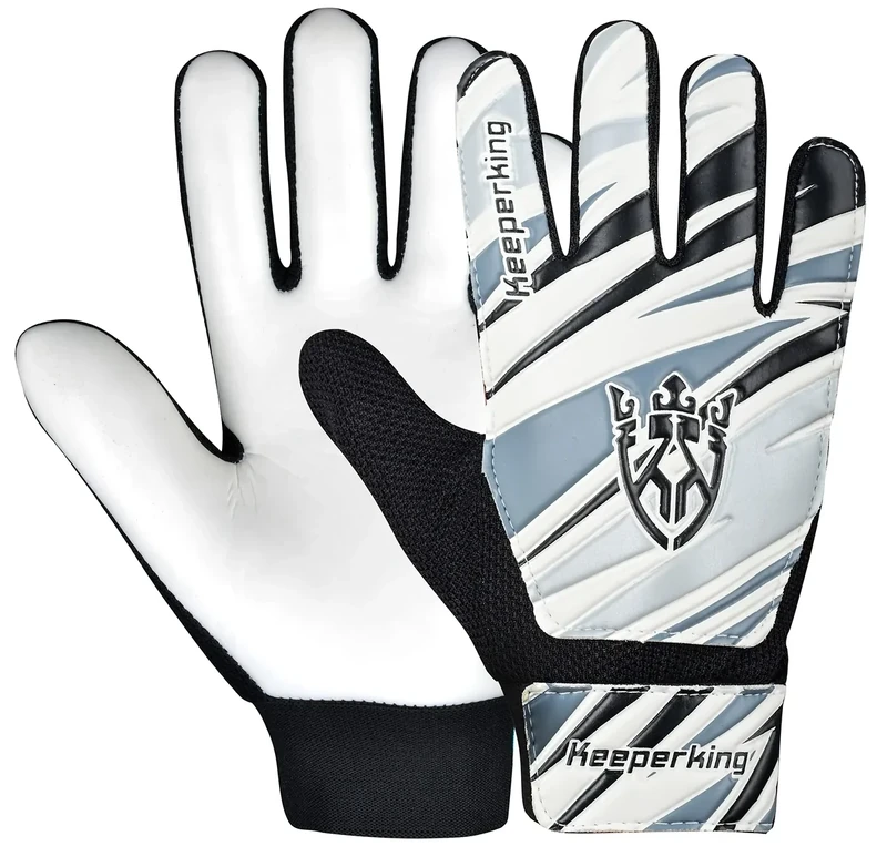 Keeperking Torwarthandschuhe Kinder, Jungen und Mädchen, Junior Fußballhandschuhe Fußball Spielerhandschuhe für Jungen tormannhandschuhe (7,Schwarz-Grau-Weiß)