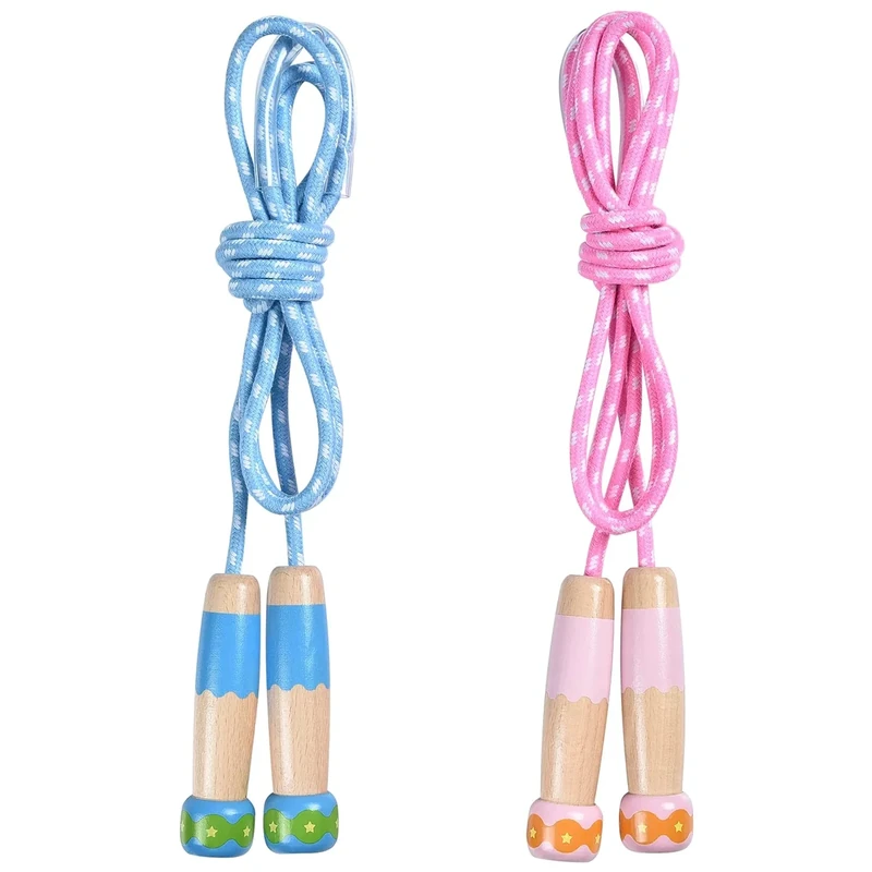 OTraki Springseil Kinder, 2 Stück Verstellbare Seilspringen für Fitness, 250CM Jump Rope mit Holzgriff und Baumwollseil für Jungen und Mädchen, Skipping Rope für Kinder im Alter von 4 5 6 7 8