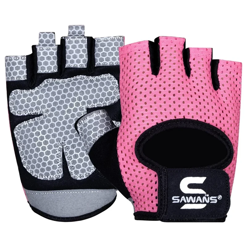 SAWANS Fitness-Handschuhe für Männer und Frauen, Gewichtheben, Fitness-Handschuhe, atmungsaktiv, Damen-Handschuhe, Training, rutschfest, Silikon, gepolsterte Handfläche, Mikrofaser (X-Large, Pink)