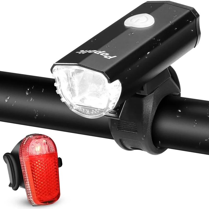 Popolic Fahrradlicht Set LED StVZO-30/15 LUX Fahrradbeleuchtung Set 360° Beleuchtung-IPX4 Wasserdicht mit USB Akku Fahrradlampe Bis zu 10h-Frontlicht & Rücklicht für Erwachsene Kinder