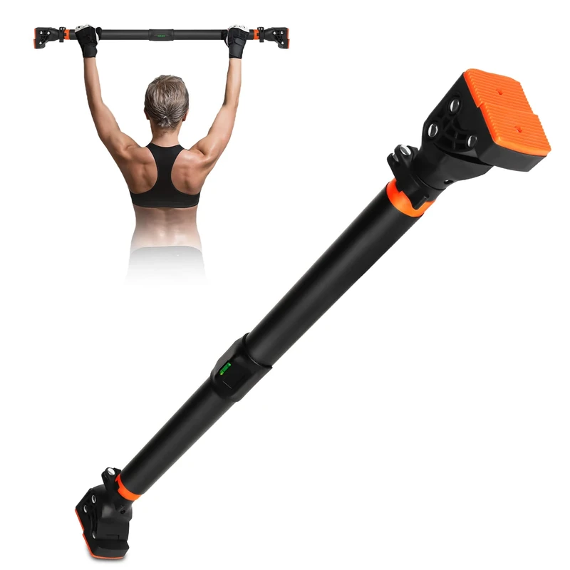 Klimmzugstange für Türrahmen ohne Schrauben mit innovativer Gewindesperre für sicheren Halt – Pull Up Bar mit Tragfähigkeit für bis zu 200 kg für Oberkörper Workout Heimtraining (Orange, 72-95cm)