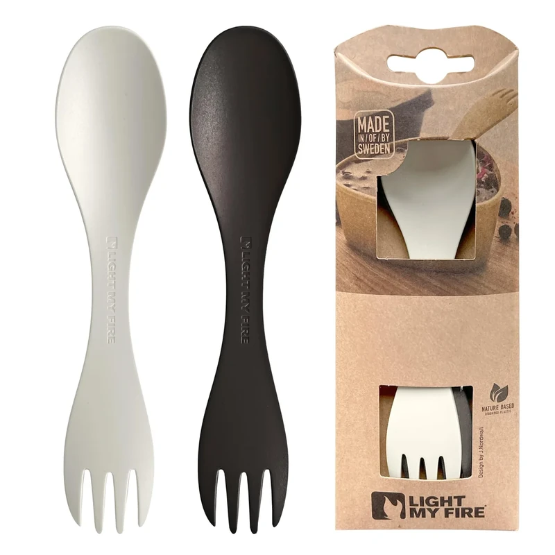 Light My Fire Spork Little 2-Pack Göffel 2-in-1 Campingbesteck Kinder Gabel Löffel - Reisebesteck BPA-Frei & Bio-Basierter Kunststoff Ergonomisches Camping Besteck to go - Made in Sweden, Cocoa/Cream