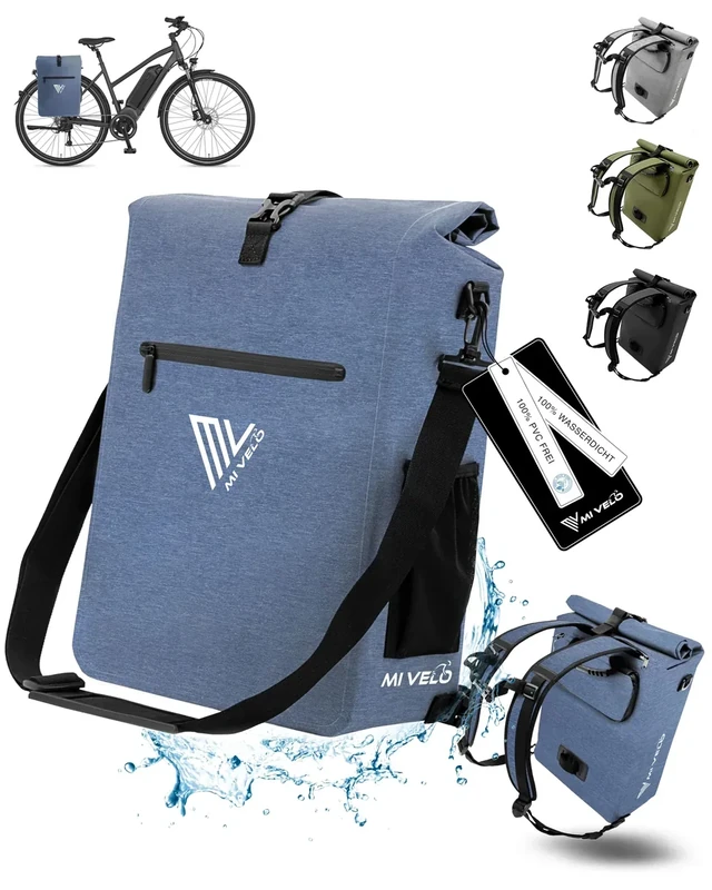 MIVELO Fahrradtasche für Gepäckträger - 3in1 Gepäckträgertasche Rucksack Umhängetasche - 100% wasserdicht und PVC-frei - mit herausnehmbarer Laptoptasche (Jeansblau)