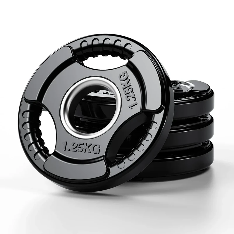 PhysKcal Olympische Hantelscheiben 4 x 1,25kg | Ø50 mm Bohrung| Hochwertiges Gummi-Finish | Schwarze Hantelscheiben für Krafttraining | Robuste Gusseisen-Kern Gewichte Set für Langhantel