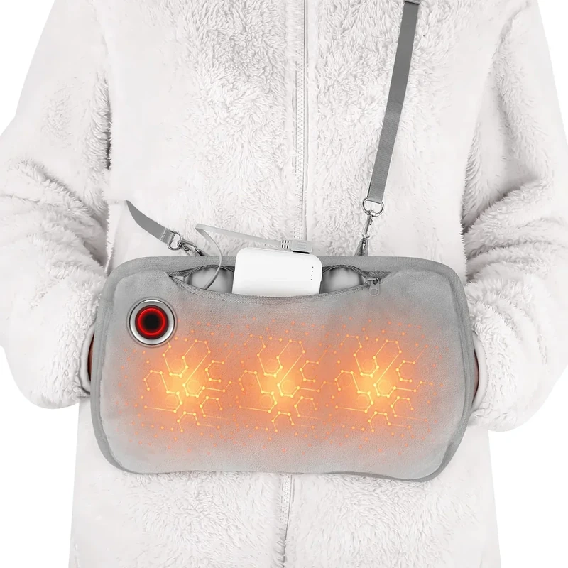 Beheizbare Handschuhe Damen Herren, Muff Handwärmer Elektrisch Taschenwärmer, Tragbare Graphen Hand Warmer Mit Sicherem Weichem Plüsch und 3 Wärmeeinstellungen,Inklusive 10000mAh Powerbank