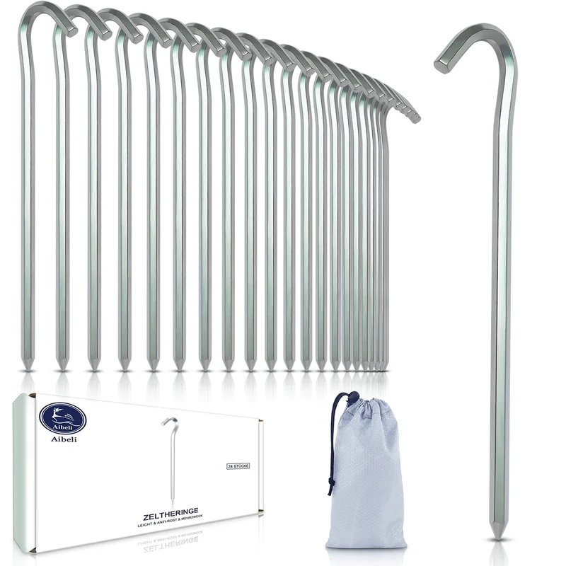 24 Stücke Zeltheringe, 18 cm/7" Luftfahrtaluminium Heringe Erdnägel, Häringe Zelt Stabil, Zeltzubehör Heringe für Vorzelt, Camping, Gartenarbeit usw.