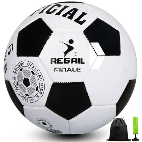 Aipwerer Fussball Grösse 4/5 Kinder,Fußball Kinder,Standard Trainingsfußball, Lederfussball,Verhindern Sprengen,Fussball mit Pumpe,Netz,Beutel und Gasnadel (Weiß/Schwarz, Ball Nr. 5)
