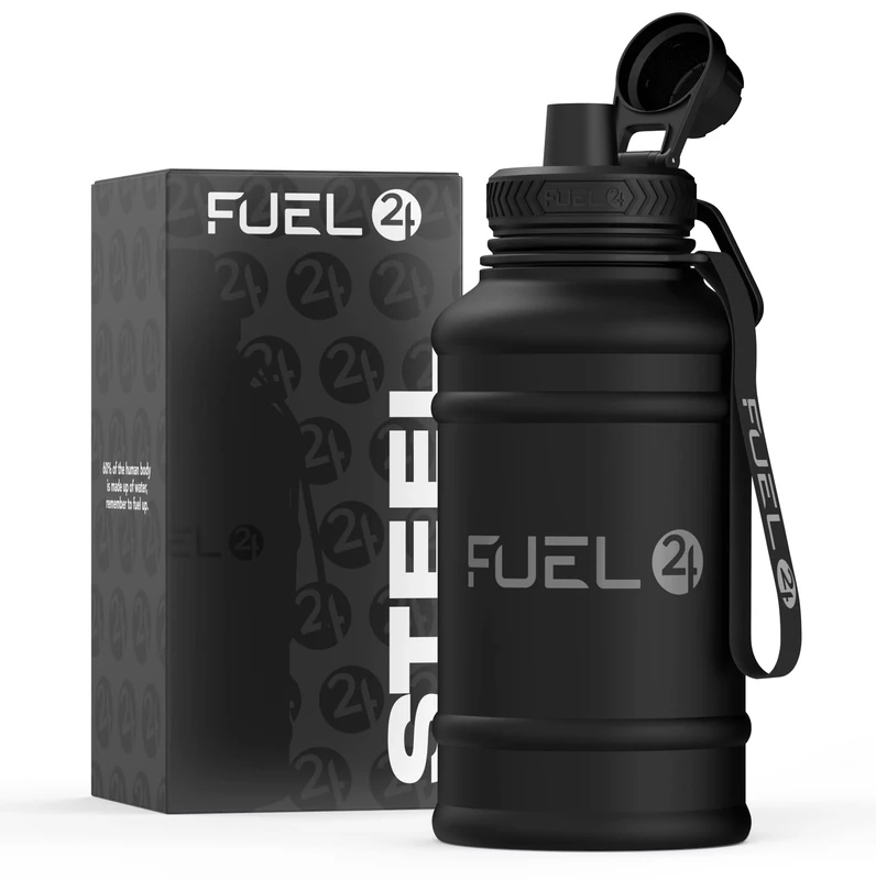 Fuel24 Extra Stark Trinkflasche Edelstahl Metall 1.3L & 2.2L - Auslaufsicher & BPA-Frei Wasserflasche Edelstahl - Robuste Trinkflasche Fitnessstudio, Sport Wasserkrug Edelstahl Flasche Für Erwachsene