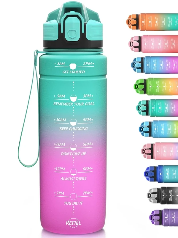Niggeey Sport Trinkflasche 500ml, 700ml, 1L, 1,5L Trinkflasche Kinder Auslaufsicher, BPA-frei Tritan Motivierende Wasserflasche mit Zeitmarkierung, Sportflasche für Kinder, Schule, Fitness, Gym - Image 1