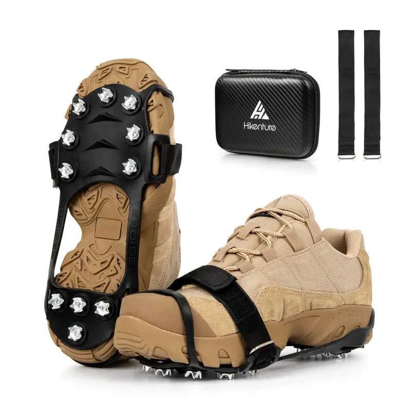 HIKENTURE Grödel Steigeisen für Bergschuhe, Schuhspikes mit 11 Edelstahl Zähne Spikes, Schuhe Spikes Anti Rutsch, Crampons, Ice Klampen für Wandern, Trekking, Schnee, EIS, Winter Outdoor A3-L