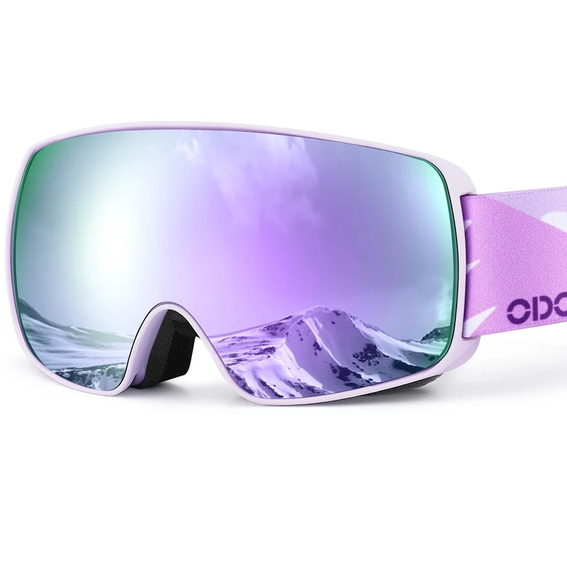 Odoland Skibrille Kinder, Snowboardbrille für Jungen und Mädchen (8-16 Jahre), Helmkompatible Verspiegelt Schneebrille UV-Schutz Anti-Fog zum Skifahren Skaten