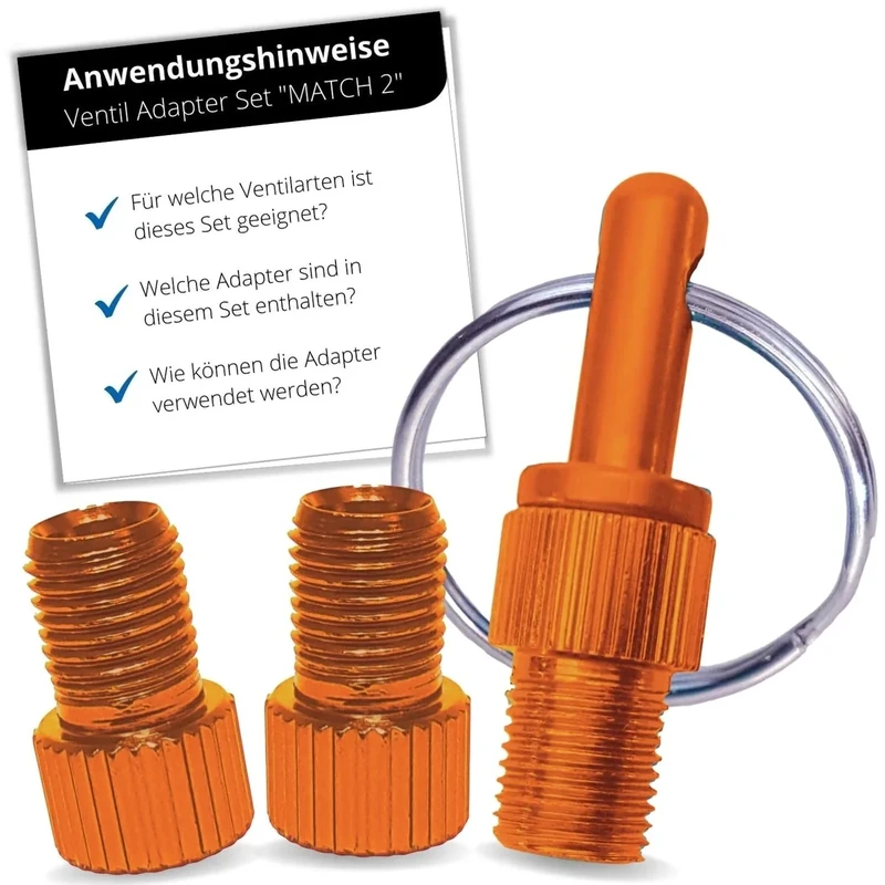 HiLo sports Fahrradventil Adapter Set [Mit Schlüsselanhänger] - 3 STK Ventil Adapter aus Aluminium - Bunte Ventiladapter für das Fahrrad mit Anleitung