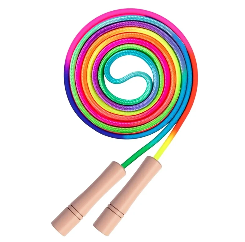 Homello Verstellbare Springseil für Kinder, 260cm Springen Seil mit Holzgriff und Regenbogen-Springseil, ideal für Fitness Training/Spiel/Fett Brennen Übung