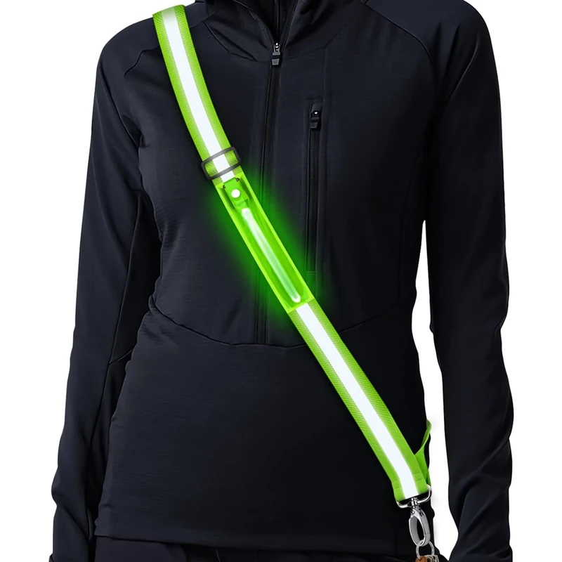 Lauflicht Joggen mit Reflektoren Gürtel, LED Lauflampe USB Aufladbar Verstellbar Nacht Sicherheitslicht Laufgürtel für Joggen Laufen Running Fahrradfahren Hundewandern Outdoor Sports (Grün)