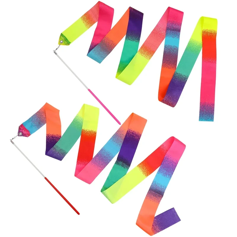 Abeillo 2 Stück Gymnastikband mit Stab, 2M Gymnastikband Kinder Tanzen Streamer Rhythmische Sportgymnastik Band Tanzbänder für Künstlerische Tanztraining - Image 1