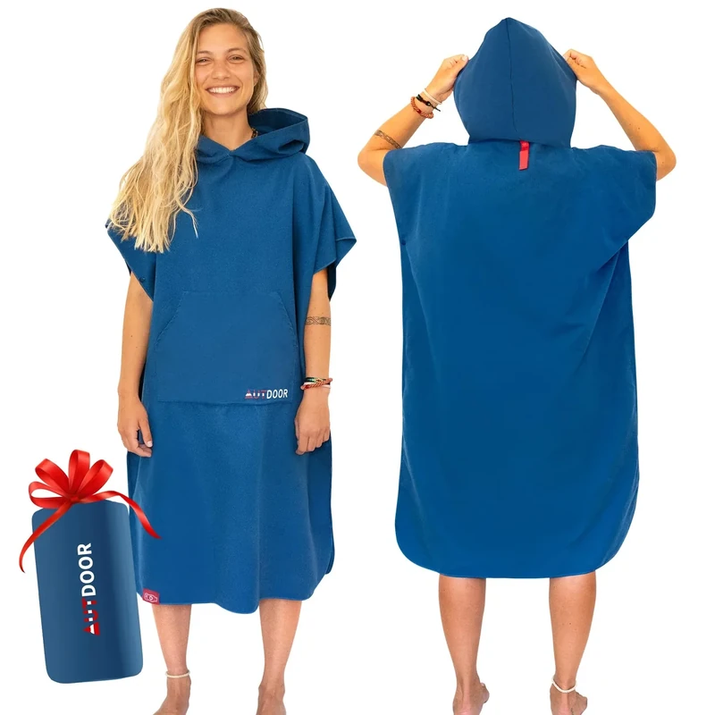 AUTDOOR® Mikrofaser Badeponcho Damen & Herren - nachhaltig aus 100% recycelten PET-Flaschen - Handtuch als Umziehhilfe für Strand und Wassersport - schnelltrocknend & kompakt (Blau, Medium)