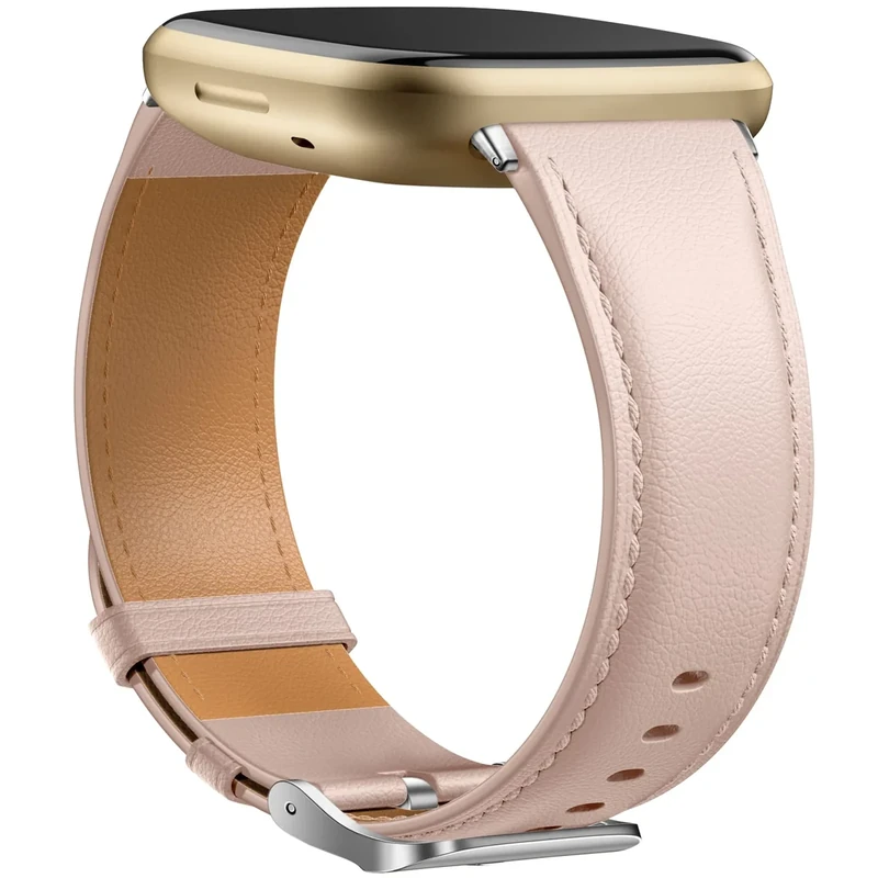 Dirrelo Echtes Leder Armband Kompatibel Mit Fitbit Versa 3/4/Sense/Sense 2 für Damen Herren, Ersatzband, Rosa