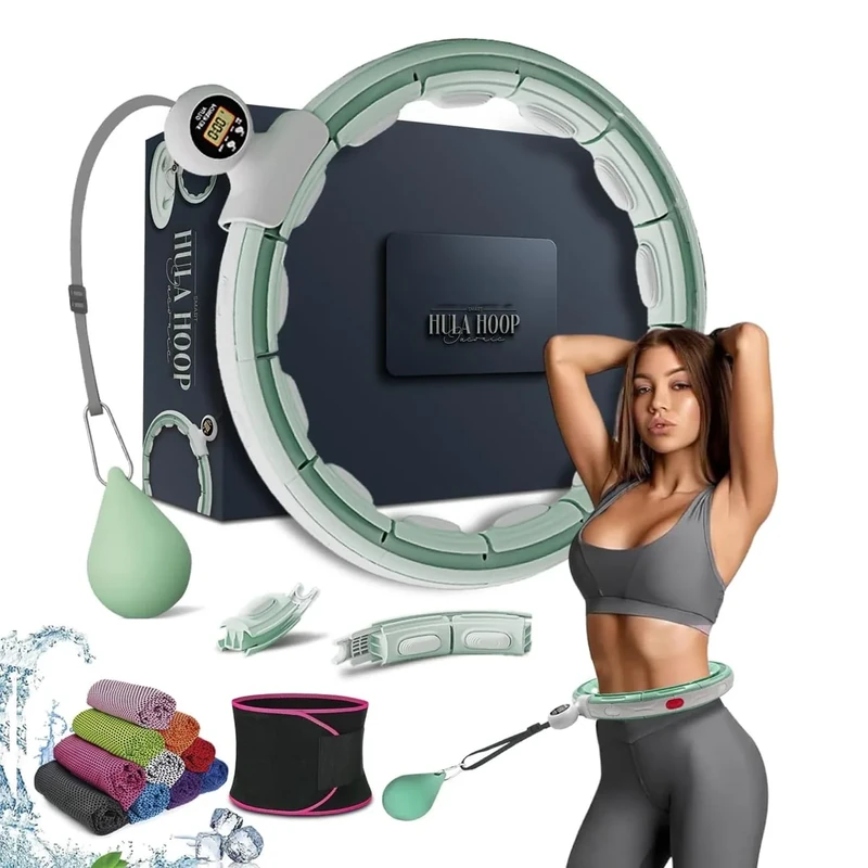 Smart Weighted Hula Ring Hoops, Hula Circle 28 Abnehmbarer Fitnessring mit 360 Grad Auto-Spinning Ball Massage, Gymnastik, Erwachsene Fitness für Gewichtsverlust (Grün)