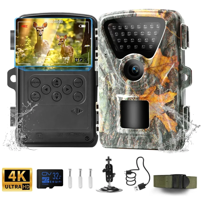 MAXDONE Wildkamera mit Bewegungsmelder Nachtsicht 4K Wildkamera Testsieger Jagd 0,1s Auslöser Wildtierkamera 120° Erfassungswinkel Infrarot Nachtsichtkamera Outdoor Testsieger IP66 Wasserdicht