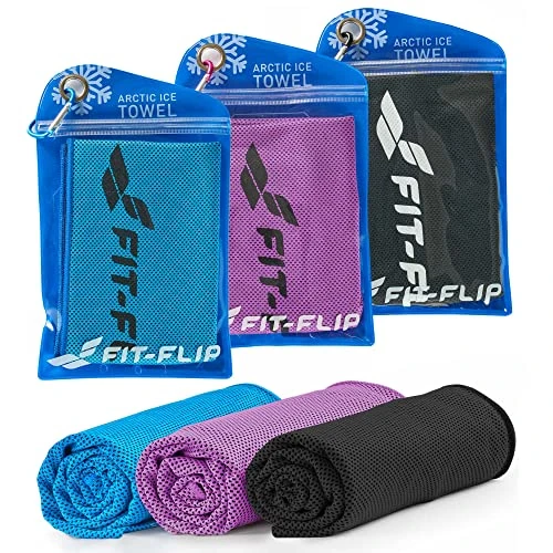 Fit-Flip Kühltuch 3er Set 100x30cm, Mikrofaser Sporthandtuch kühlend, Kühltuch, Airflip Cooling Towel, Mikrofaser Handtuch, Farbe: blau-dunkel blau/schwarz/violett, Größe: 100x30cm