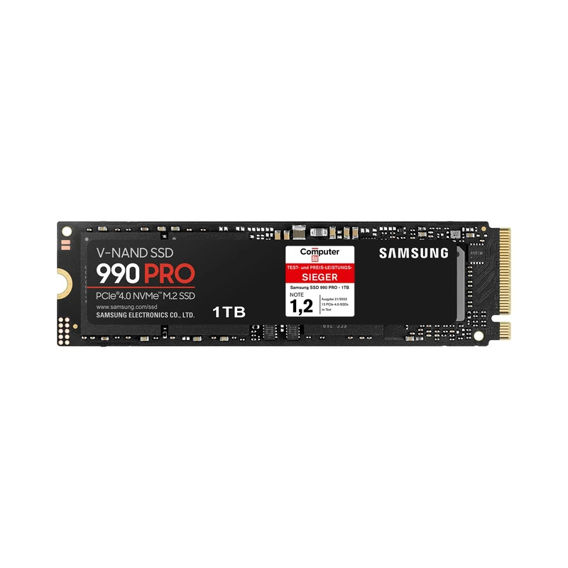 Samsung 990 PRO NVMe M.2 SSD , 1 TB, PCIe 4.0, 7.450 MB/s Lesen, 6.900 MB/s Schreiben, Interne SSD für Gaming und Videobearbeitung, Schwarz, MZ-V9P1T0BW