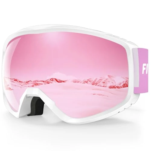 Findway Skibrille Erwachsene für Herren Damen, Snowboardbrille für Brillenträger, OTG UV-Schutz Kompatibler Helm Anti Fog Skibrillen, Rosa Sphärisch Verspiegelt