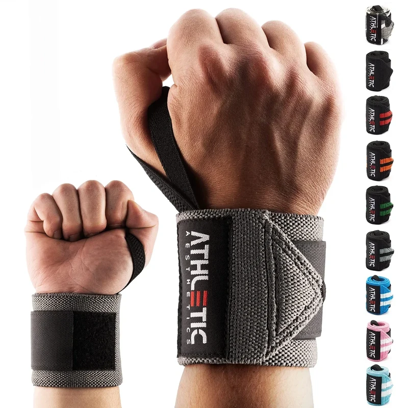 ATHLETIC AESTHETICS Handgelenk Bandagen Fitness - Wrist Wrap (45 cm im Paar) Handgelenkbandage für Krafttraining, Fitness, Bodybuilding, Crossfit - Handgelenkstütze (Dunkelgrau)