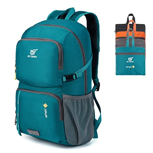 SKYSPER Faltbarer Rucksack Ultraleicht mit Nassfach Verstaubar Daypack Wasserfest Reiserucksack Tagesrucksack für Wandern Reisen Radtouren Städtetrips