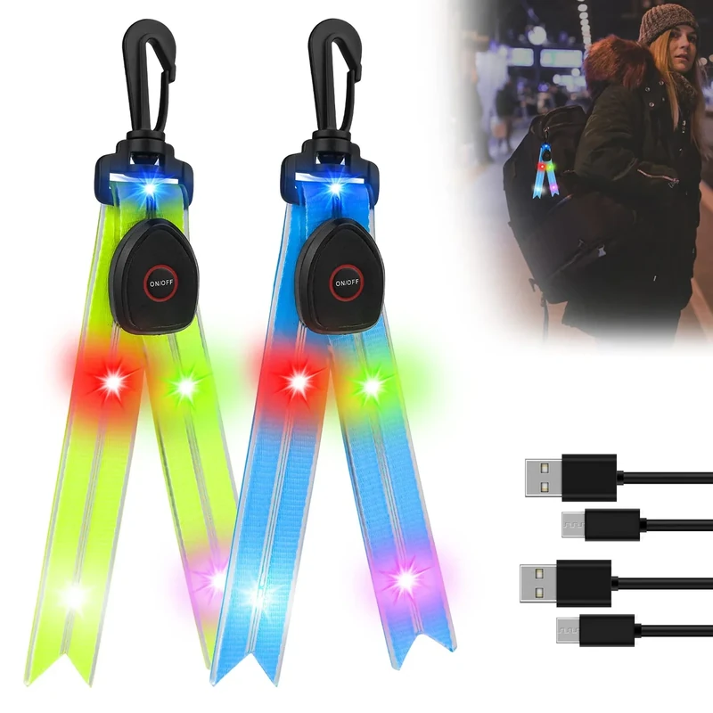 Aicharynic LED Blinklicht Schulranzen, 2 Stück USB Aufladbar LED Reflektoren Kinder Schulranzen Sicherheitslicht Reflektor Rucksack Anhänger für Joggen Wandern Laufen
