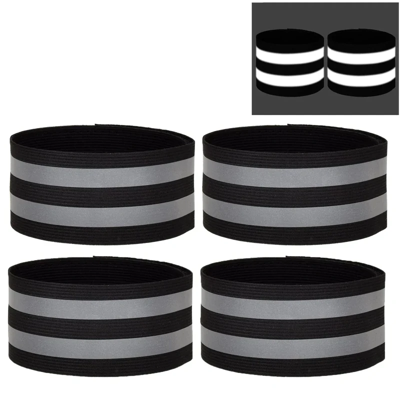 Lynlon 4 Stück Reflektorband für Outdoor Joggen, Wandern, Hosenklammer Hosenschutz Fahrrad, Sicherheits Reflektoren Kleidung, Reflektierende Armband 40 x 5 cm, Schwarz, (Reflexionsfläche 0,2 m²)