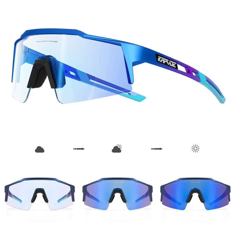 KAPVOE Photochromatische Selbsttönend Fahrradbrille TR90 Rahmen für Herren Damen Klar Sportsonnenbrille Sport Radfahren MTB Radbrille Fahren Sportbrille Baseball Laufen Blau Schwarz 06
