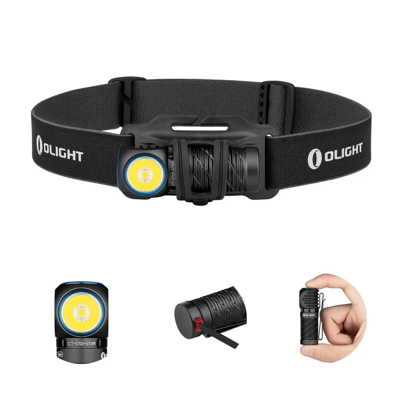 OLIGHT Perun 2 Mini LED Stirnlampe 1100 Lumen 150 Meter, USB Wiederaufladbare EDC Taschenlampe mit Rotlicht, 5 Lichtmodi Wasserdichte Kopflamp mit Stirnband für Campen, Notfälle Schwarz