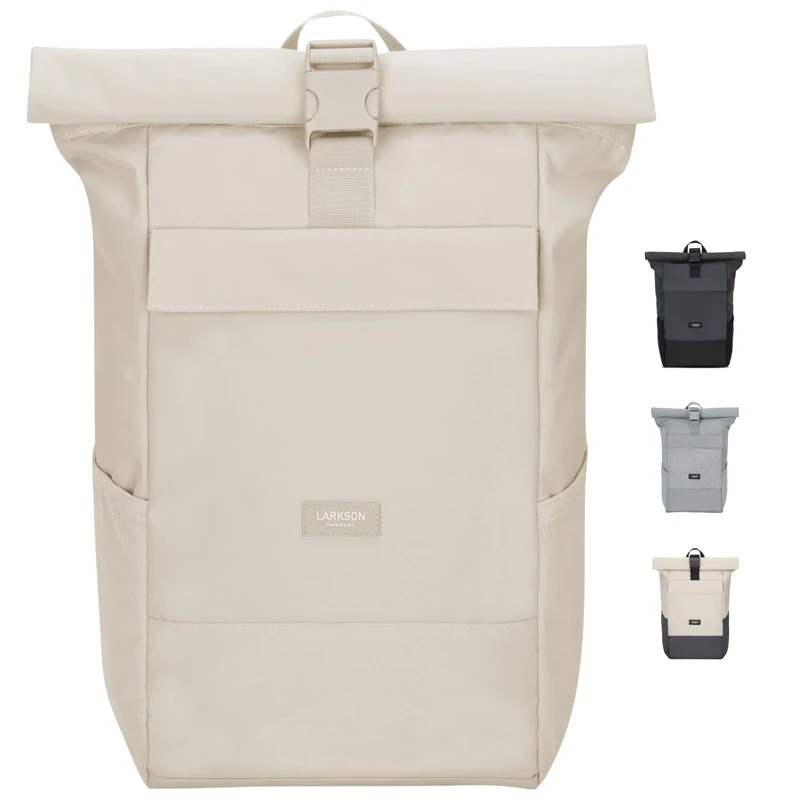 LARKSON Rucksack Damen Herren Beige - No 4 - Rolltop Backpack mit Laptopfach Uni, Arbeit & Fahrrad - Großer Reiserucksack - Wasserabweisend