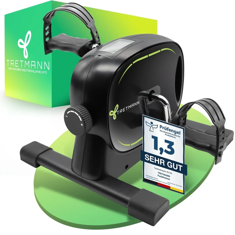 Neu Tretmann Basic Pedaltrainer Set -extra standfest & leise- inkl. Befestigungsband -DEKRA Geprüft- Beintrainer für Senioren Heimtrainer Mini Bike Schwarz Grün