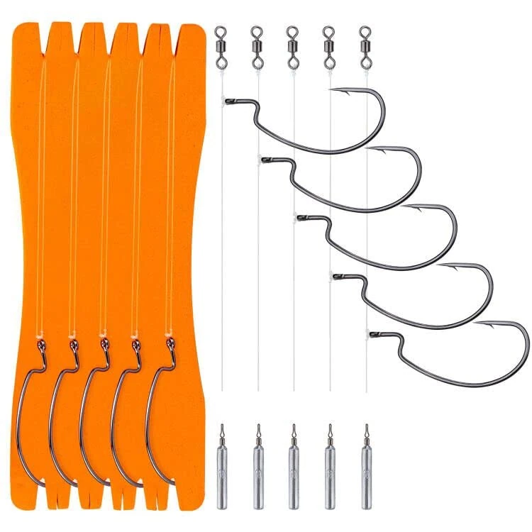 THKFISH Drop Shot Ready Rigs für Hechtangeln, Wacky Rig Kit, 5 Stück (Offset-Haken 3/0#, Sinker 1/6 oz)