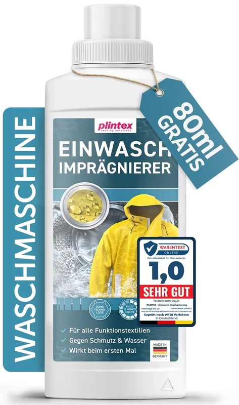 PLINTEX® Einwaschimprägnierung 580ml für Outdoorbekleidung und Funktionskleidung ohne Baumwollanteil - Imprägnierung Waschmaschine - Softshell, Gore-tex, Skibekleidung, Motorradbekleidung