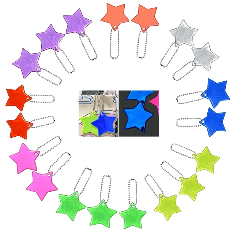 Lynlon 20er Pack Reflektor Schlüsselanhänger, Kinder Geburtstag Mitgebsel Geschenke, Sicherheits Sterne Reflektoren Anhänger für Schulranzen Jacken Outdoor Joggen (8 Farben, 5.5×5.5cm)