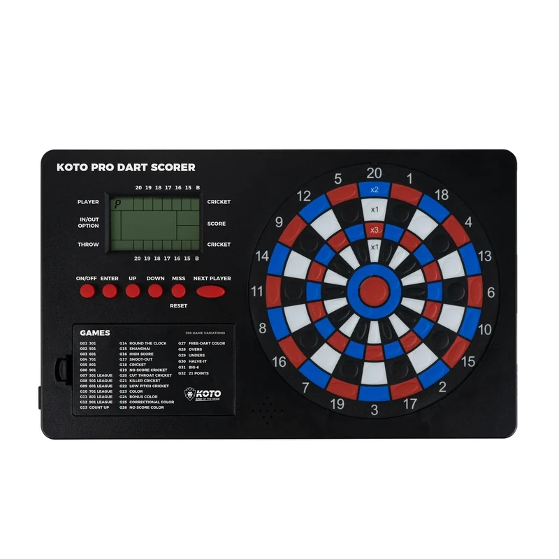 KOTO - Pro Dart Scoreboard, Spiele, Dart Zähler inkl. 32 Spiele, Spielstandsanzeige & Befestigungsmaterial, für 8 Spieler, batteriebetrieben