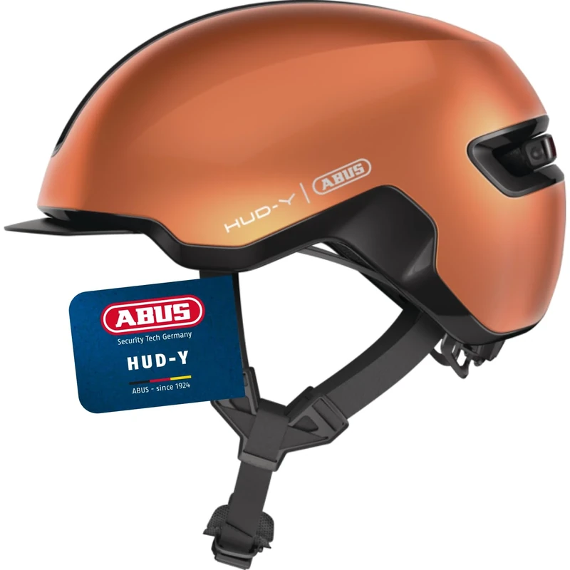 ABUS Urban Helm HUD-Y - mit magnetischem, aufladbarem LED-Rücklicht & Magnetverschluss - cooler Fahrradhelm für den Alltag - Damen und Herren - Orange, Größe L, Orange (goldfish orange), L (57-61 cm)