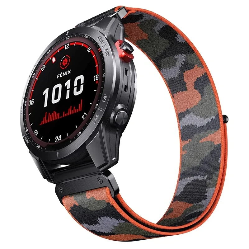 ANBEST 22mm Nylon Armband für Garmin Fenix 7 Pro/6 Pro/Fenix 8 47 mm Armband, Schleife Klettband für Fenix E/7/6/Epix Pro 47 mm/Forerunner 945/955/965 Ultraleichtes Ersatzarmband, Orange Tarnfarbe