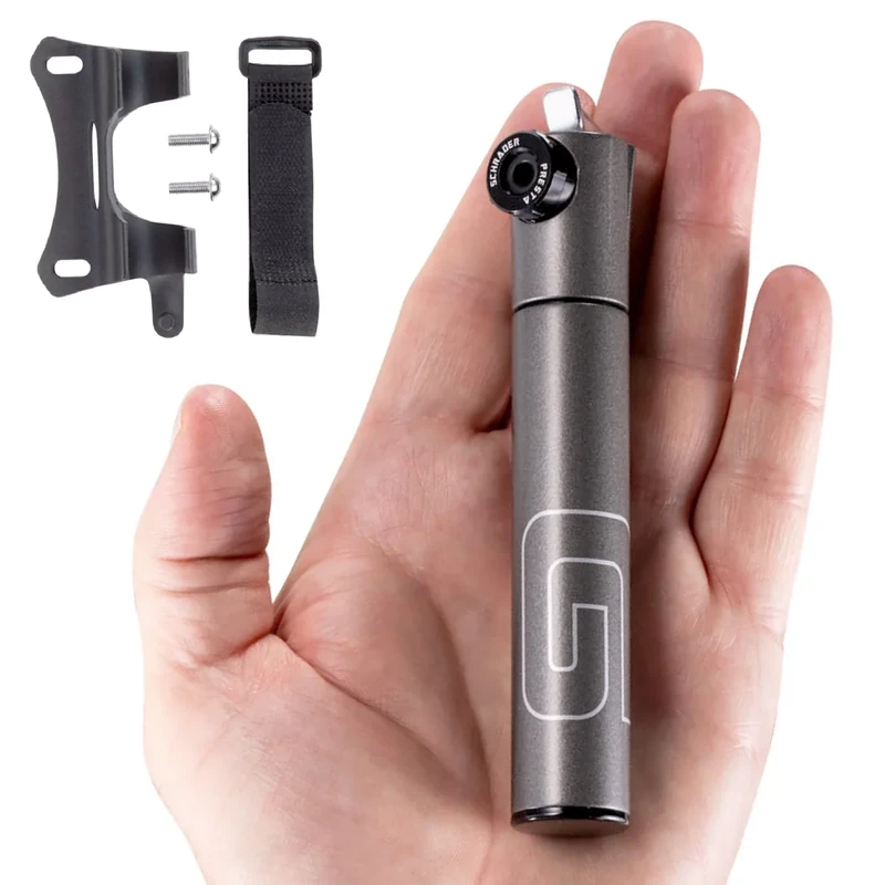 GIYO Super Micro Fahrradreifenpumpe, aus Metall, kleinste Pumpe, erhältlich mit Teleskoppumpe für MTB (80 PSI), hohe Volumen, Presta- und Schrader-Ventil, hergestellt in Taiwan (GM-043LT)