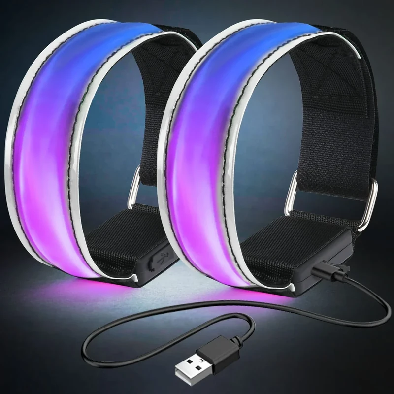 Flintronic LED Armband Aufladbar, 2 Stück Reflective LED Leuchtarmband mit USB, Led Armbänder Leuchtband, Sicherheits Licht, Unisex für Nachtlauf, Joggen und Outdoor Sports