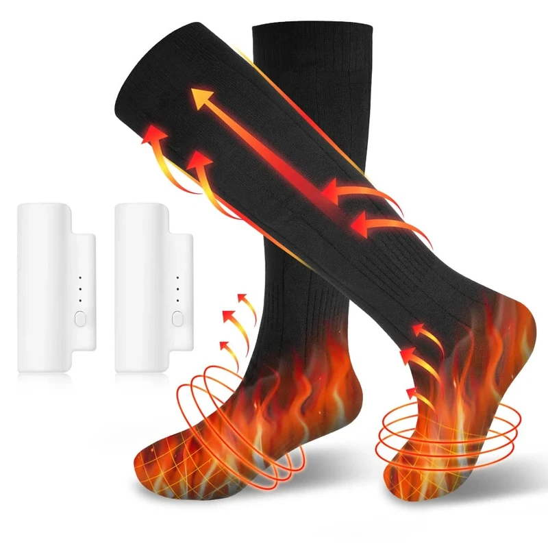 Flintronic Beheizte Socken, Wiederaufladbare Beheizbare Socken Herren Damen, Fußwärmer Heizsocken 3 Einstellbarer Temperatur, 2200mAH Fusswärmer Elektrisch Warme Socken für Skifahren Outdoor