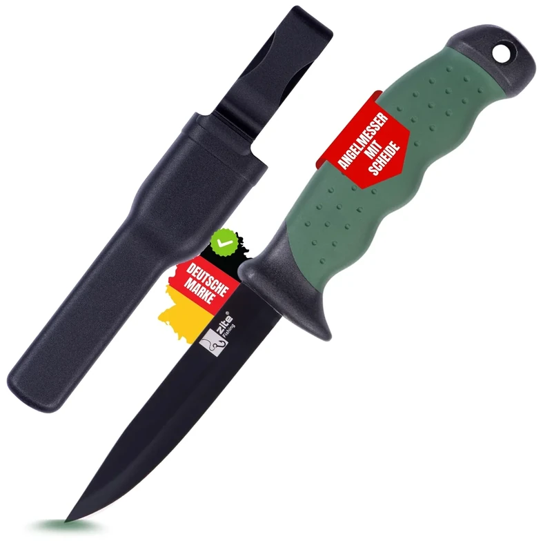 Zite Fishing Angelmesser inklusive Kunststoff Gürtel-Messerscheide - Robuster Klassiker - Fischmesser mit Anti-Rutsch Griff - Outdoormesser, Angler Messer feststehende Klinge, Fischermesser