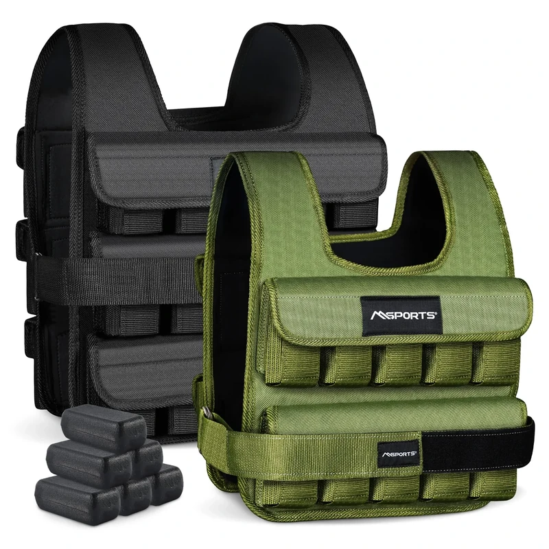 MSPORTS Gewichtsweste Premium Verstellbar von 5 kg - 30 kg Gewicht für Training Krafttraining (15 kg, Military Green)