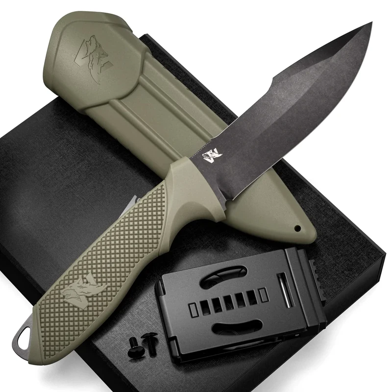 ODENWOLF W2 Outdoor Messer feststehende Klinge - Inkl. Scheide - Ideales Jagdmesser aus einem Stück D2 Stahl gefertigt - Premium Survival Messer - Perfektes Bushcraft Messer Outdoor