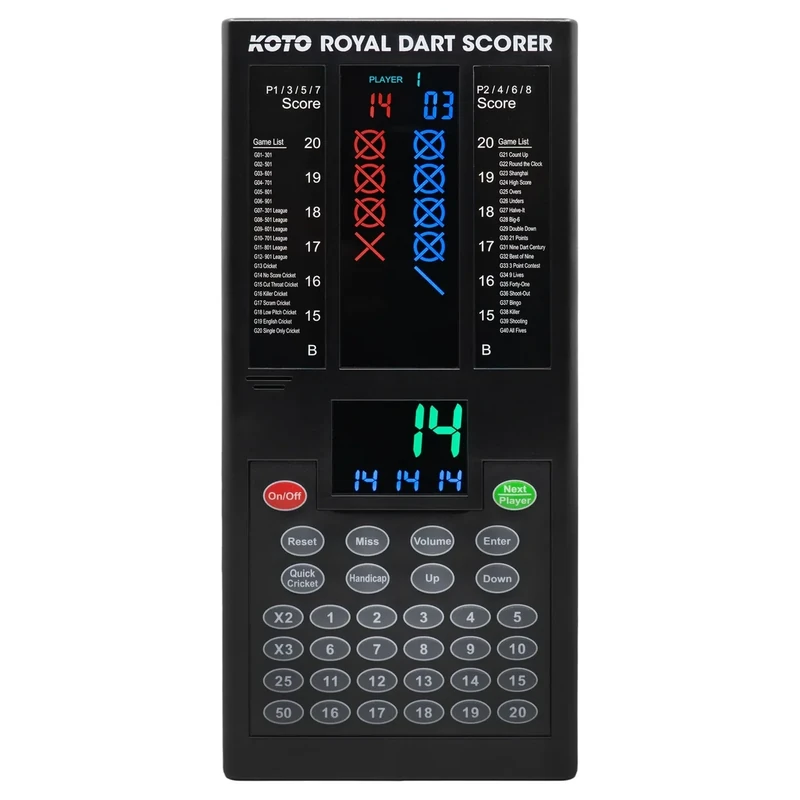 KOTO - Royal Dart Zähler, Dart Scorer, Anzeigetafel inkl. 40 Spiele, Spielstandsanzeige & Befestigungsmaterial, für 8 Spieler, Batteriebetrieben