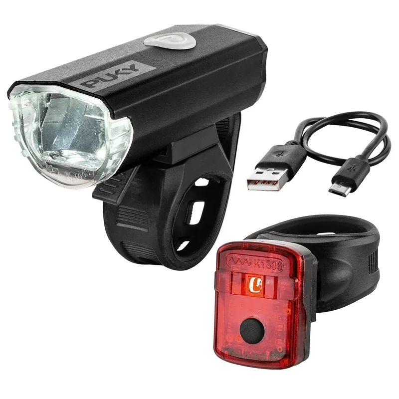 PUKY LUMI LED-Frontscheinwerfer & Rücklicht-Set | Seitliche Sichtbarkeit | Werkzeuglose Montage | Für 20" Fahrräder & LS-PRO | StVZO-Zugelassen | Micro-USB Aufladbar | Flexibles Design | Farbe Schwarz